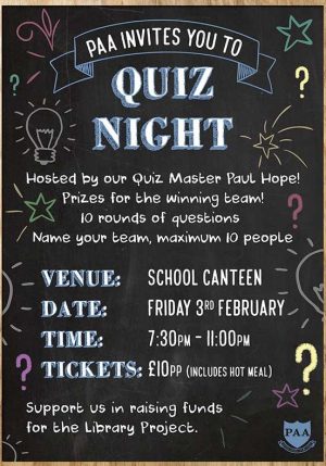 holme grange quiz night a5 leaflet